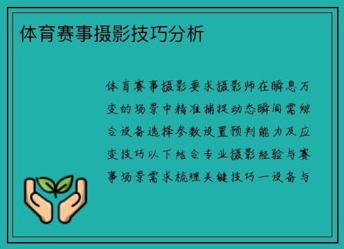 体育赛事摄影技巧分析